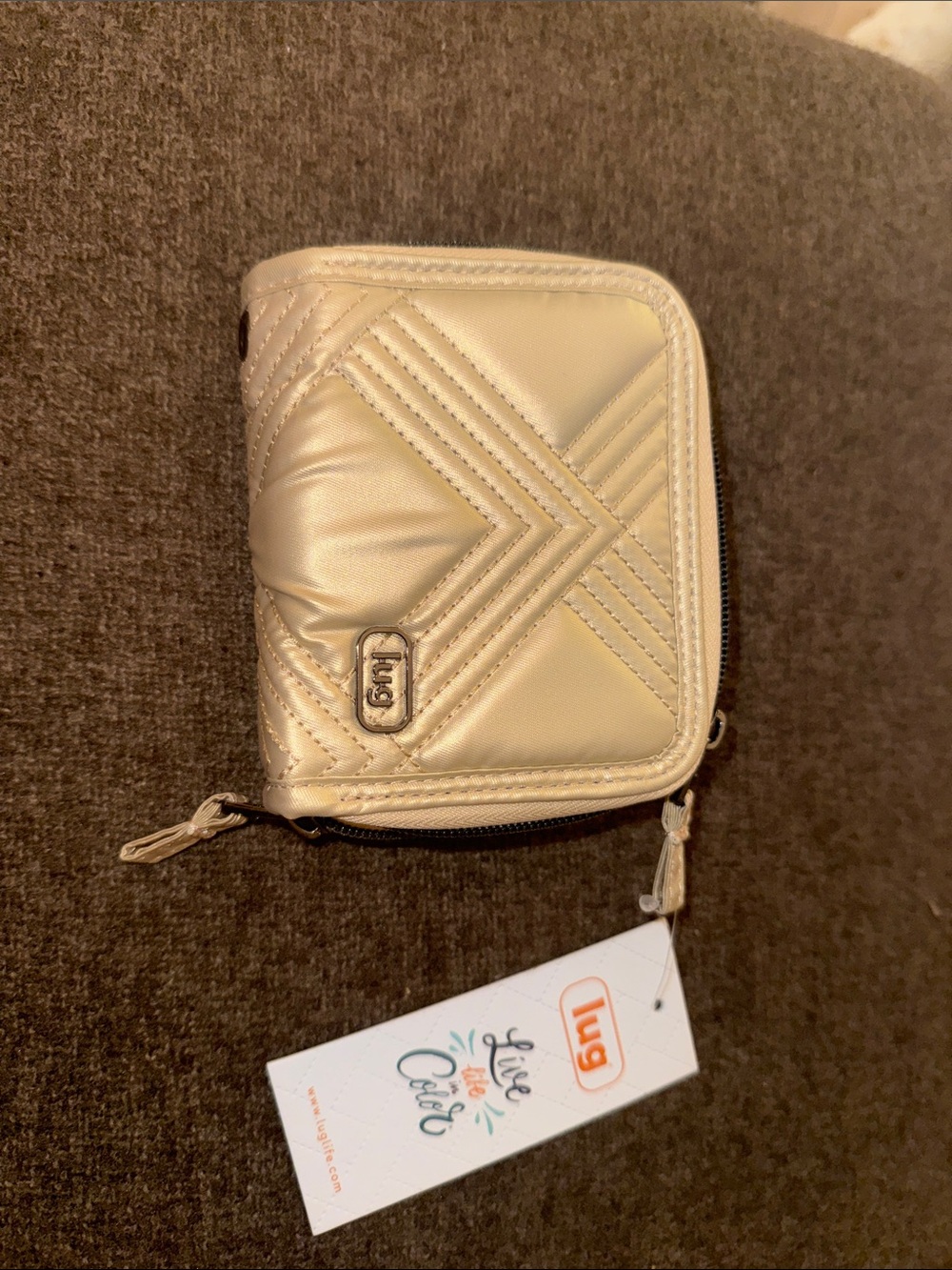lug rose gold Metallic Quilted Zip Wallet